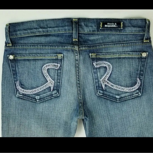 Rock & Republic Roth Radison Low Rise Y2K Inspired Rhinestone Bootcut Jeans 32 - Picture 7 of 15